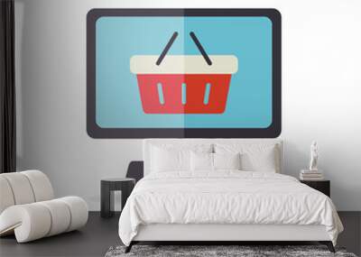 Computer display with shopping cart icon Wall mural