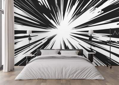 Abstract comic book flash explosion radial lines background , Abstract comic book for superhero design Bright black white light strip burst. Flash ray blast glow , Manga cartoon hero fight print stamp Wall mural