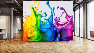 Acrylic splashes on a white background,Colorful spots of paint. Rainbow design of multi-colored spotsC,lose-up of abstract colorful stains,Abstract art watercolor ink drop in water on white background Wall mural