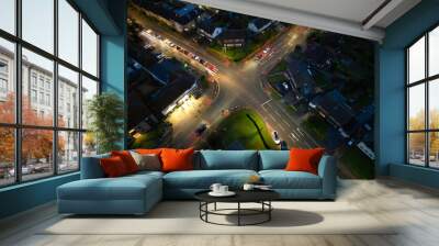 Aerial view of Hitchin City of England UK During Night Wall mural