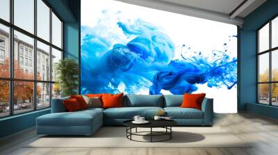 beautiful blue color under water effect ,blue paint splash on white background  Wall mural