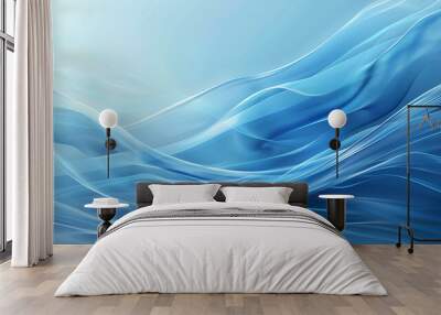 Beneath the bright blue business background, Mild white smoke swoosh wave lines over blue background ,Abstract Art Blue Curved Background Wall mural