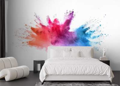 Colorful powder explosion on white background,Freeze motion of colored dust particles splash ,Colorful paint splashes and powder explosion on white background Wall mural