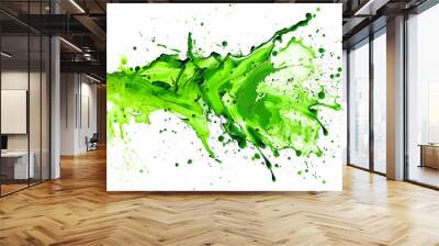 Green Liquid Splashing on Top of White Surface ,green paint splashing on white background. Isolated with clipping path Wall mural