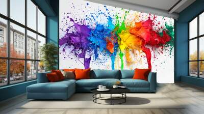 Splash of colorful drop in water isolated on a white background, cloud of colorful ink ,Acrylic splashes on a white background Wall mural