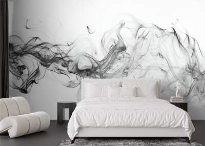 Swirl of black smoke on white background ,Beautiful patterns and lines of smoke on a white background Wall mural