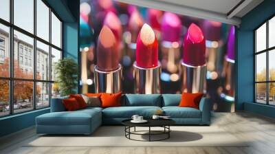 A variety of lipsticks available in a beauty shop Wall mural