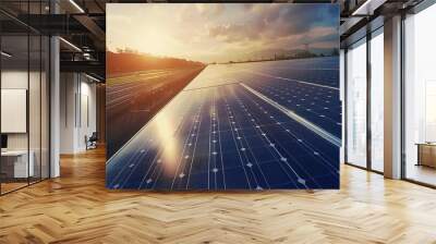 Solar power plant along the road are solar panels that generate natural solar energy Wall mural