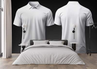 Realistic Man empty blank white color short T-shirt mockup template front and back view on white background Wall mural