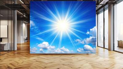 Bright sun shining in clear blue sky , sunny, sunny day, sunbeam, sunlight, sunshine, sky, blue, bright Wall mural