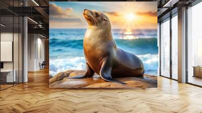 California sea lion seal enjoying sun rays in Baja California, sea lion, seal, California, Baja California, wildlife Wall mural