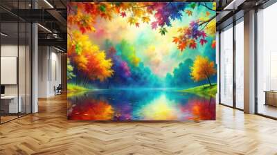 Colorful nature painting with bright multicolored abstract background, colorful, bright, multicolored, picture Wall mural