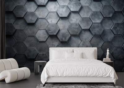 Dark grey hexagon background made of concrete material, render abstract backdrop , concrete, hexagon, dark grey Wall mural