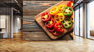 Fresh pepper slices on a cutting board , peppers, vegetable, healthy, food, slices, cooking, kitchen, ingredients Wall mural