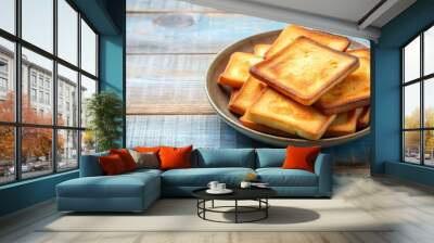 Fried toast biscuit breakfast served on a dish , breakfast, fried toast, biscuit, dish, meal, morning, food, crispy, delicious Wall mural