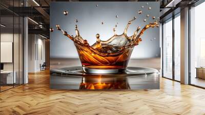 High-speed capture of a splashing whiskey or coffee drop, whiskey, coffee, splash, freeze motion, high-speed, liquid, drop Wall mural