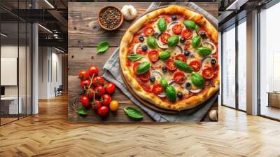 Italian traditional homemade pizza with fresh ingredients, pizza, Italian, homemade, traditional, fresh, ingredients, baking Wall mural