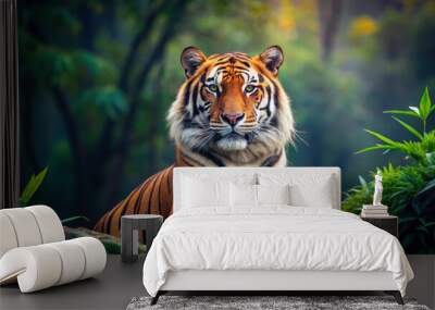 Majestic tiger in the wild , jungle, predator, wildlife, feline, stripes, powerful, majestic, endangered species, jungle cat Wall mural