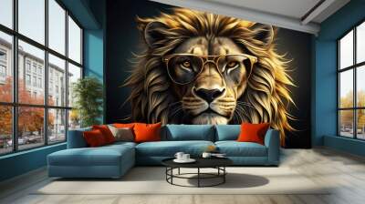 Stylish abstract lion in black and gold, sporting luxurious sunglasses, lion,abstract, black, gold, stylish, luxury, sunglasses Wall mural