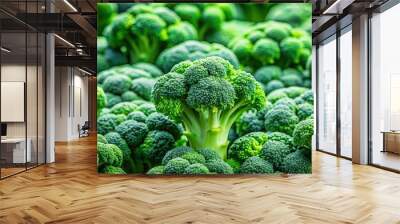 Vibrant green broccoli heads arranged in a still life showcase, fresh, vegetable, food, green, healthy, organic, plant, natural Wall mural