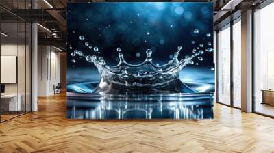 Water splash on dark foggy background with selective focus, water, splash, dark, foggy, background, selective, focus, abstract Wall mural