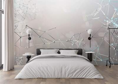 horizontal backdrop featuring a sophisticated network of silver and pale blue connections over a gradient grey canvas Wall mural