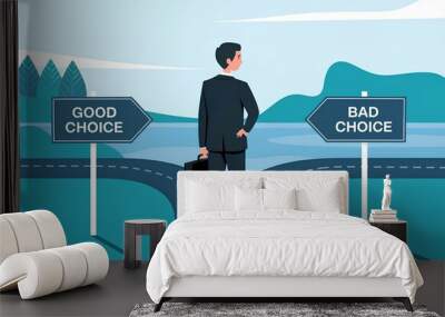 good or bad choice concept, business ethics for businessman decision maker strategy analysis positive thinking right solution, psychology direction choose best management of company dilemma contrary. Wall mural