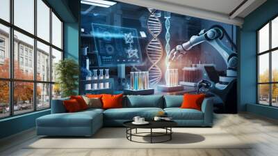 Research medical DNA lab science biotechnology scientist laboratory clinic medicine chemistry Medical analysis DNA research equipment technology test microscope health digital scientific computer gene Wall mural