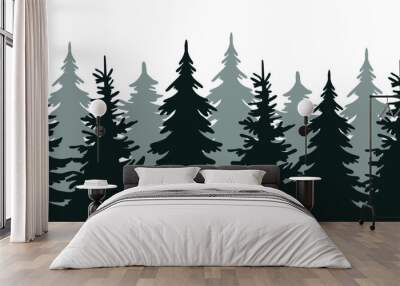 Forest silhouette, seamless forest silhouette border, illustration of a christmas tree Wall mural