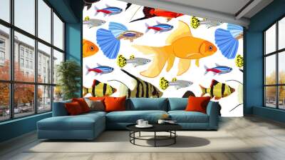 Vector seamless pattern with colorful aquarium fishes Wall mural