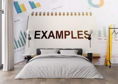 A notebook with the word examples written on its cover, set against a business background. Wall mural