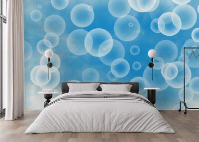 Blue background with white bubbles Wall mural