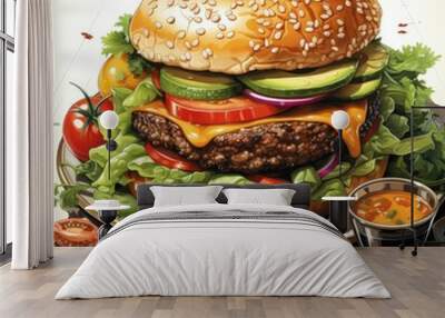 Colorful and Appetizing Hamburger Graphic for Food Lovers and Restaurants Wall mural