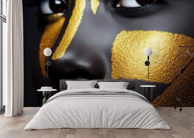 Glamorous shot, abstract minimalistic black and gold fashion background with female face Wall mural