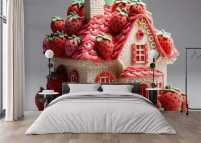 Magical and Charming Strawberry House Illustration from a Fairy-tale World Wall mural