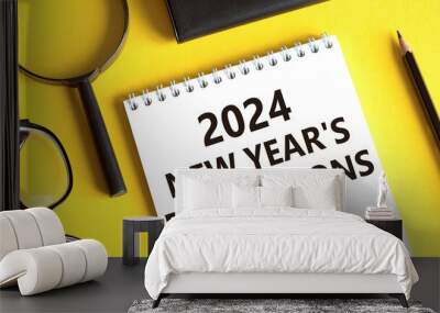 New year resolutions 2024 on desk. Goals, resolutions, plan, action, checklist concept. New Year 2024 template Wall mural