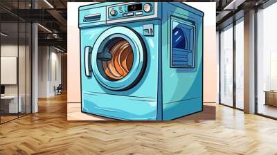 Vector Art of a Laundry Washing Machine with a Minimalistic Clean Look Wall mural