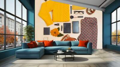 fashion set of clothing and accessories for the fall Wall mural