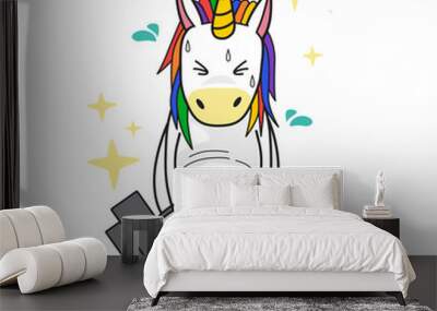 Funny Unicorn Drawing Lifting Barbell Wall mural