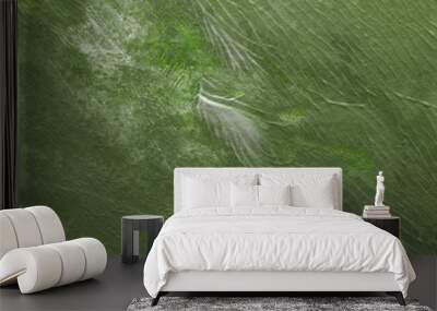 Acrylic green texture with abstract washes and brush strokes on the white paper background. Wall mural