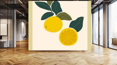 Lemon abstract boho illustration poster. Fruit boho summer art. Wall mural