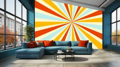 Retro groovy sun rays pattern background 70s. Sun sunbeams summer texture.  Wall mural