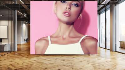 Beautiful makeup blond woman with clean skin and elegant neck po Wall mural