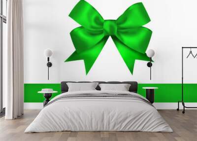 Green bow and ribbon isolated on white background. Closeup illus Wall mural