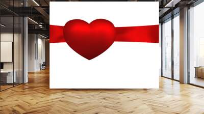 red heart on ribbon isolated on white background. holiday illust Wall mural