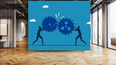 Concepts hinder cooperation. Two businessmen holding a broken gear mechanism vector Wall mural