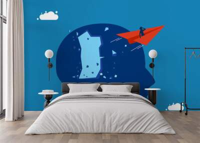 lying with paper plane destroys big head Wall mural