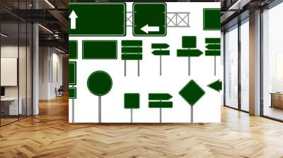 Road green traffic signs set. Blank board with place for text. vector illustration Wall mural