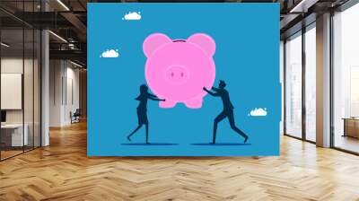 Work together to save. Two businessmen carry a big piggy bank vector Wall mural