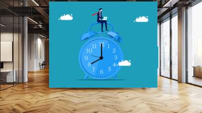 Working in a race against time. A businessman who works on a time limit. business concept vector illustration Wall mural